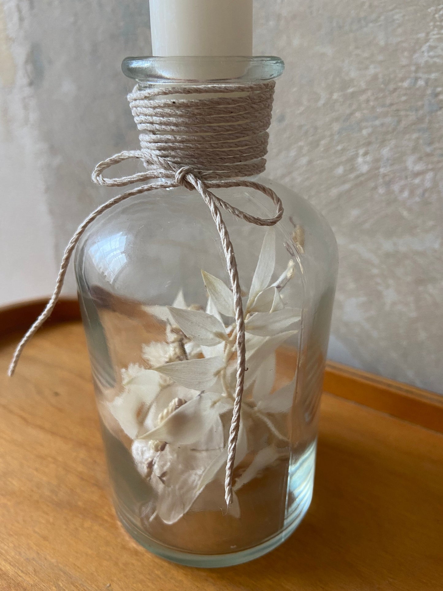 Kerze | Trockenblumen | Glasflasche | Schleifenband