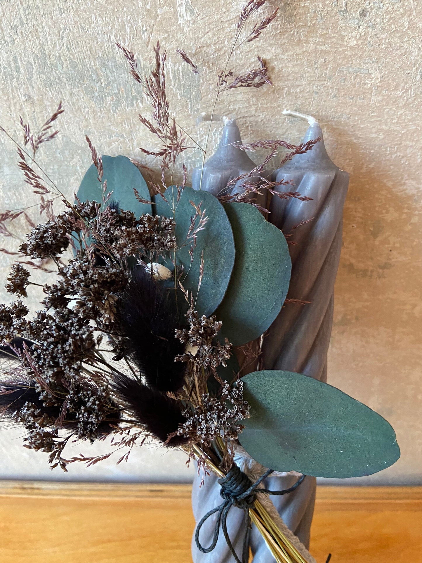 Kerze | Trockenblumen Sträußchen