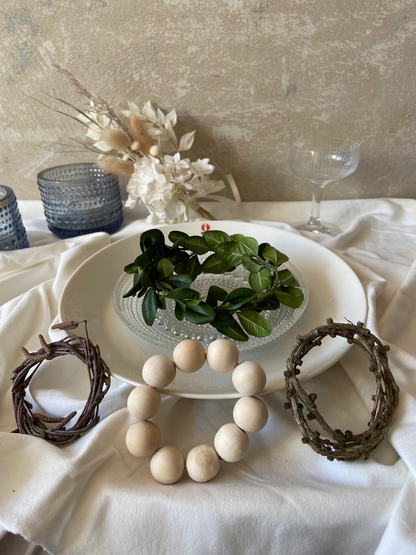 Mini Kränzchen | Serviettenring | Tischdekoration | Festtafel | Naturdekoration | Geschenkanhänger | Osterdeko | Holzperlen | Birkenzweige
