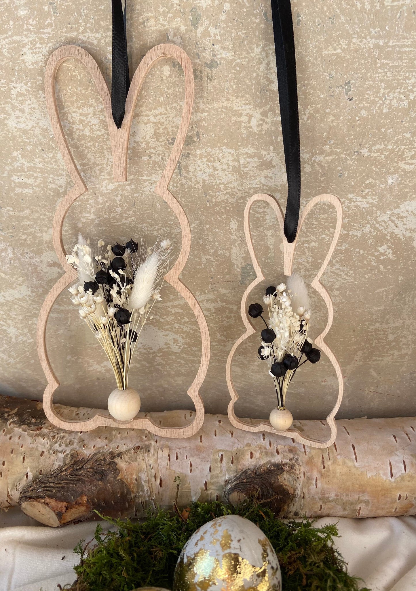 Hase | Osterhase | Holzhase | getrocknete Blüten | Ostern | Ostertisch | Osterdeko |Trockenblumen | Deko | Einladung | Tischdeko | Aufhänger