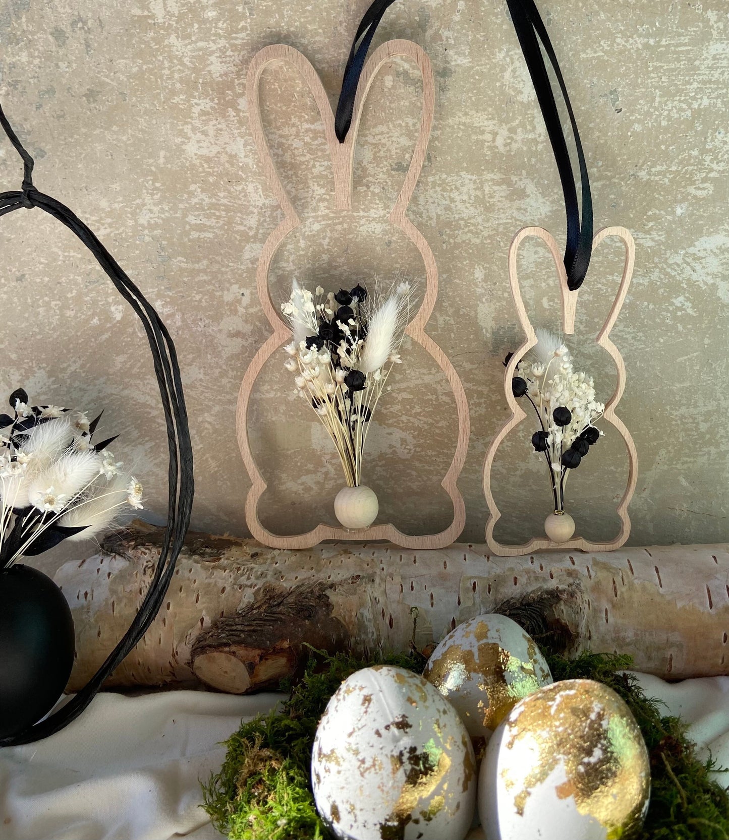 Hase | Osterhase | Holzhase | getrocknete Blüten | Ostern | Ostertisch | Osterdeko |Trockenblumen | Deko | Einladung | Tischdeko | Aufhänger