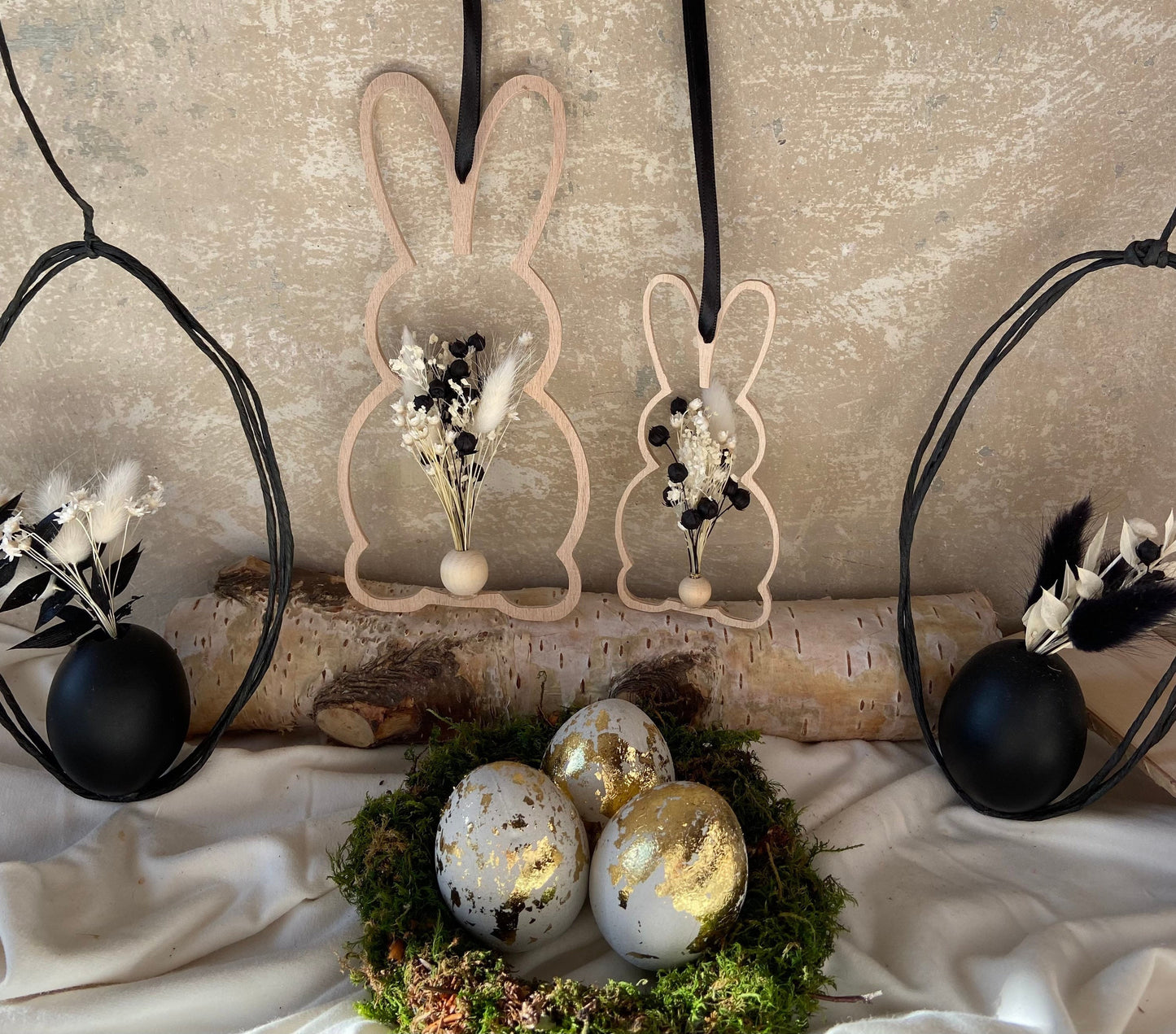 Hase | Osterhase | Holzhase | getrocknete Blüten | Ostern | Ostertisch | Osterdeko |Trockenblumen | Deko | Einladung | Tischdeko | Aufhänger