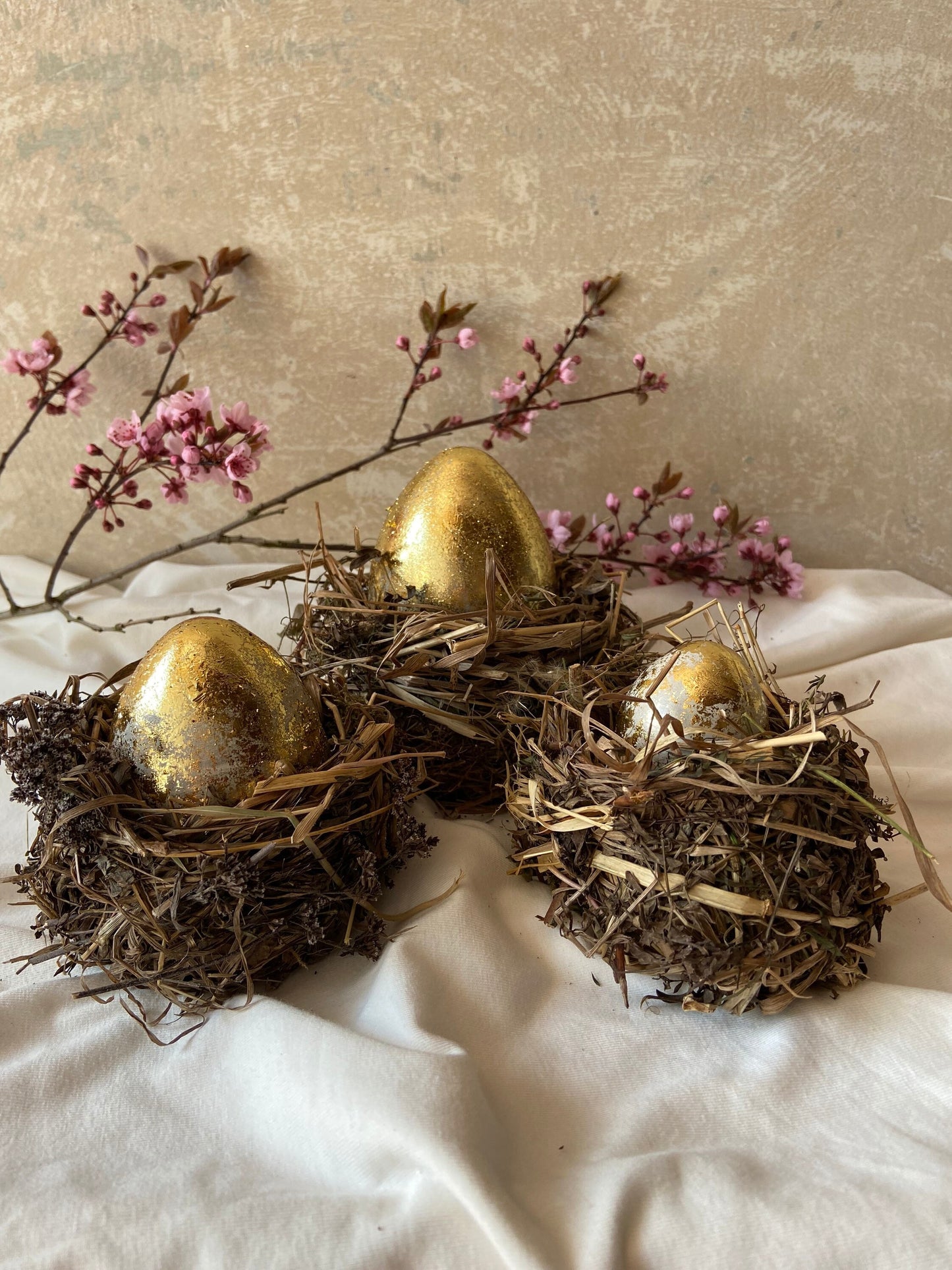 Betonei mit Gold | 3er Set | Osterei | Goldei | Ostern | Ostertisch | Osterdeko | Deko | Einladung | Tischdeko | Osternest | Mooskranz
