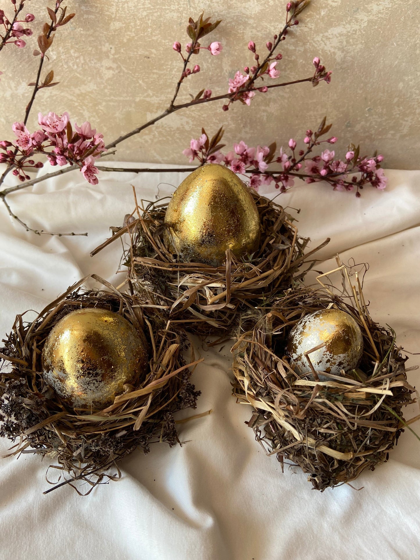 Betonei mit Gold | 3er Set | Osterei | Goldei | Ostern | Ostertisch | Osterdeko | Deko | Einladung | Tischdeko | Osternest | Mooskranz