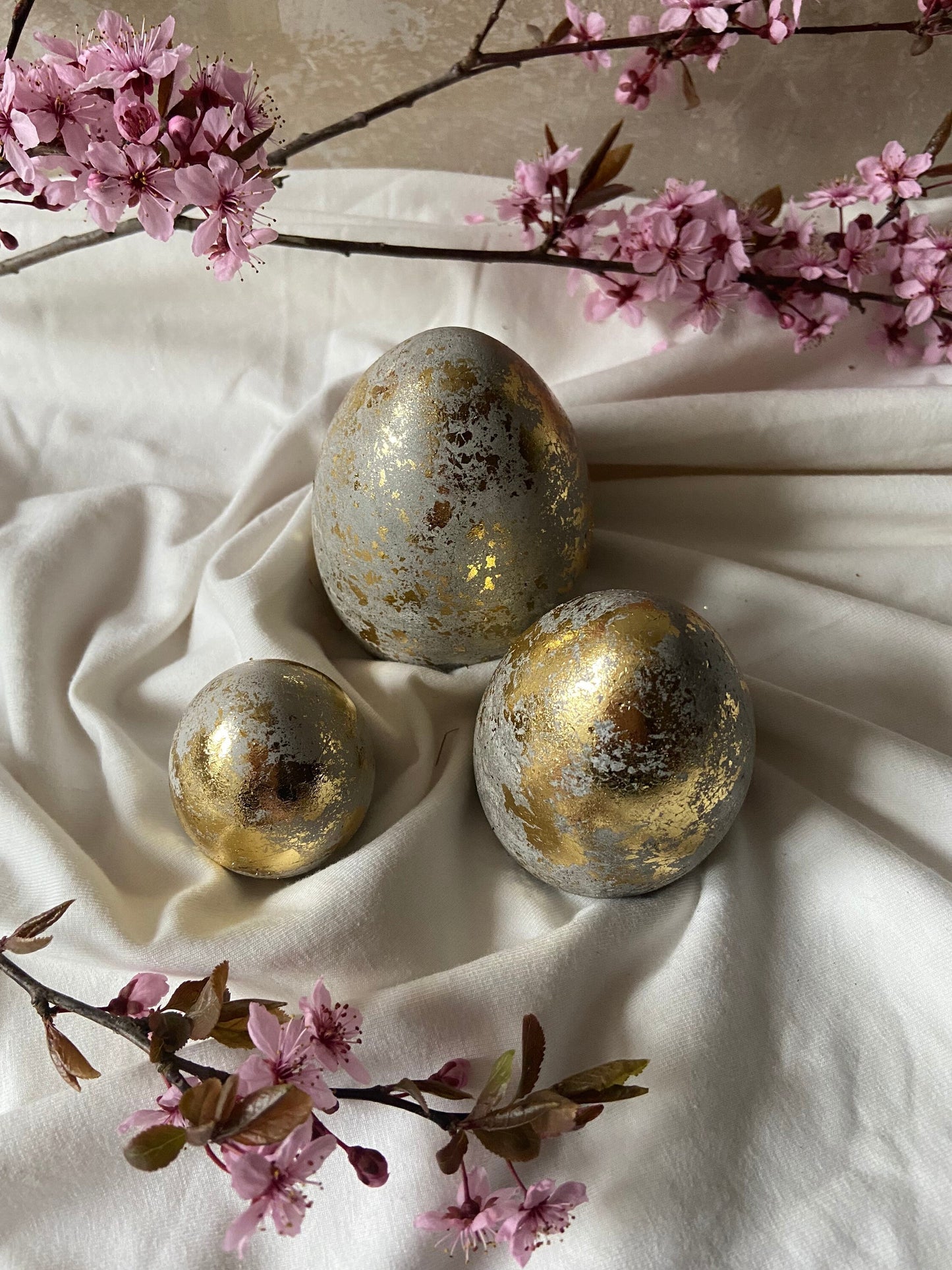 Betonei mit Gold | 3er Set | Osterei | Goldei | Ostern | Ostertisch | Osterdeko | Deko | Einladung | Tischdeko | Osternest | Mooskranz