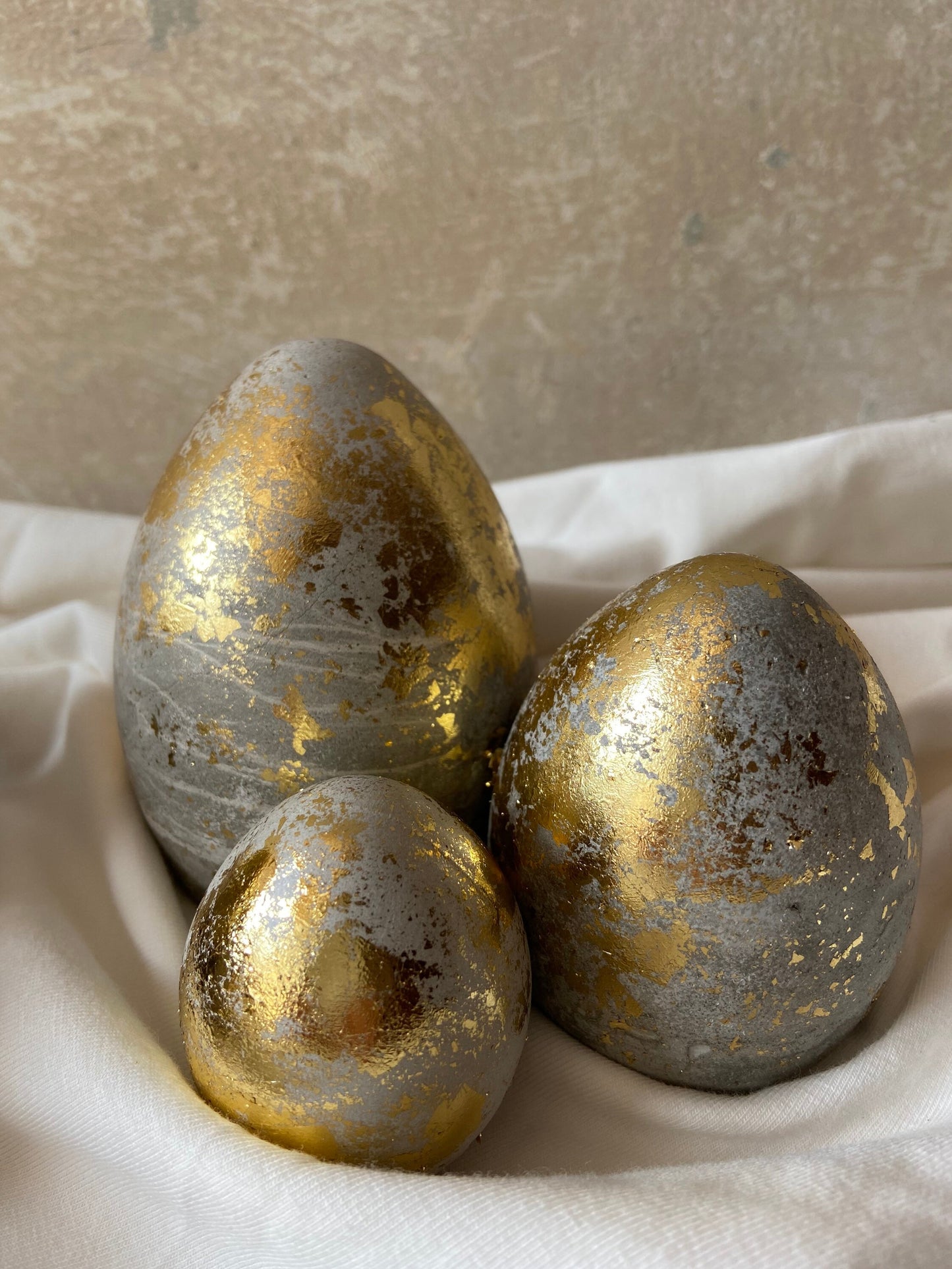 Betonei mit Gold | 3er Set | Osterei | Goldei | Ostern | Ostertisch | Osterdeko | Deko | Einladung | Tischdeko | Osternest | Mooskranz