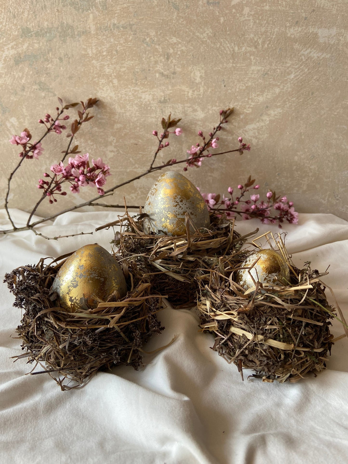 Betonei mit Gold | 3er Set | Osterei | Goldei | Ostern | Ostertisch | Osterdeko | Deko | Einladung | Tischdeko | Osternest | Mooskranz