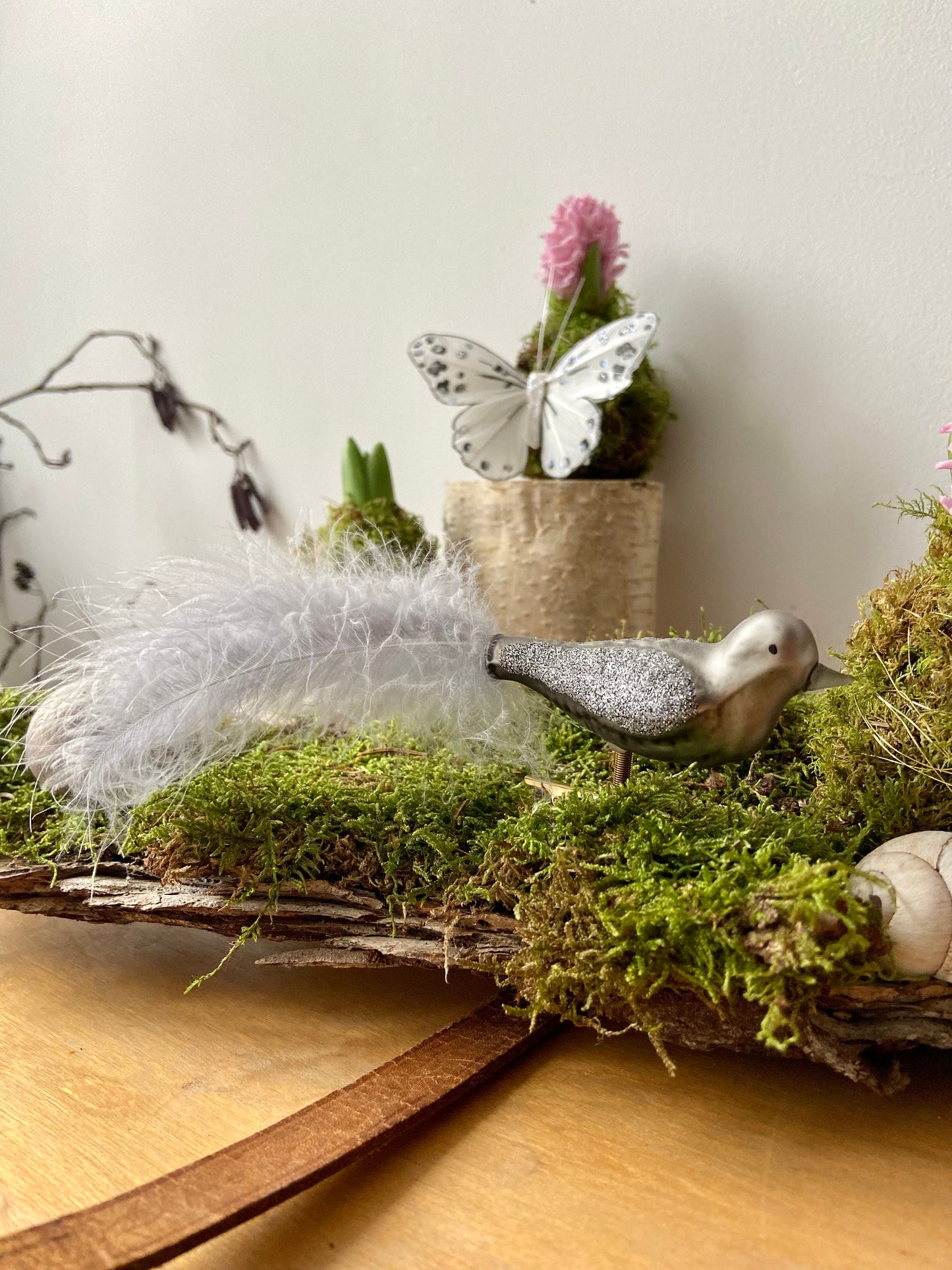 Vogel mit Feder | Glitzer | Frühlingsdeko | Bastelmaterial | Osterdeko | Weihnachten |