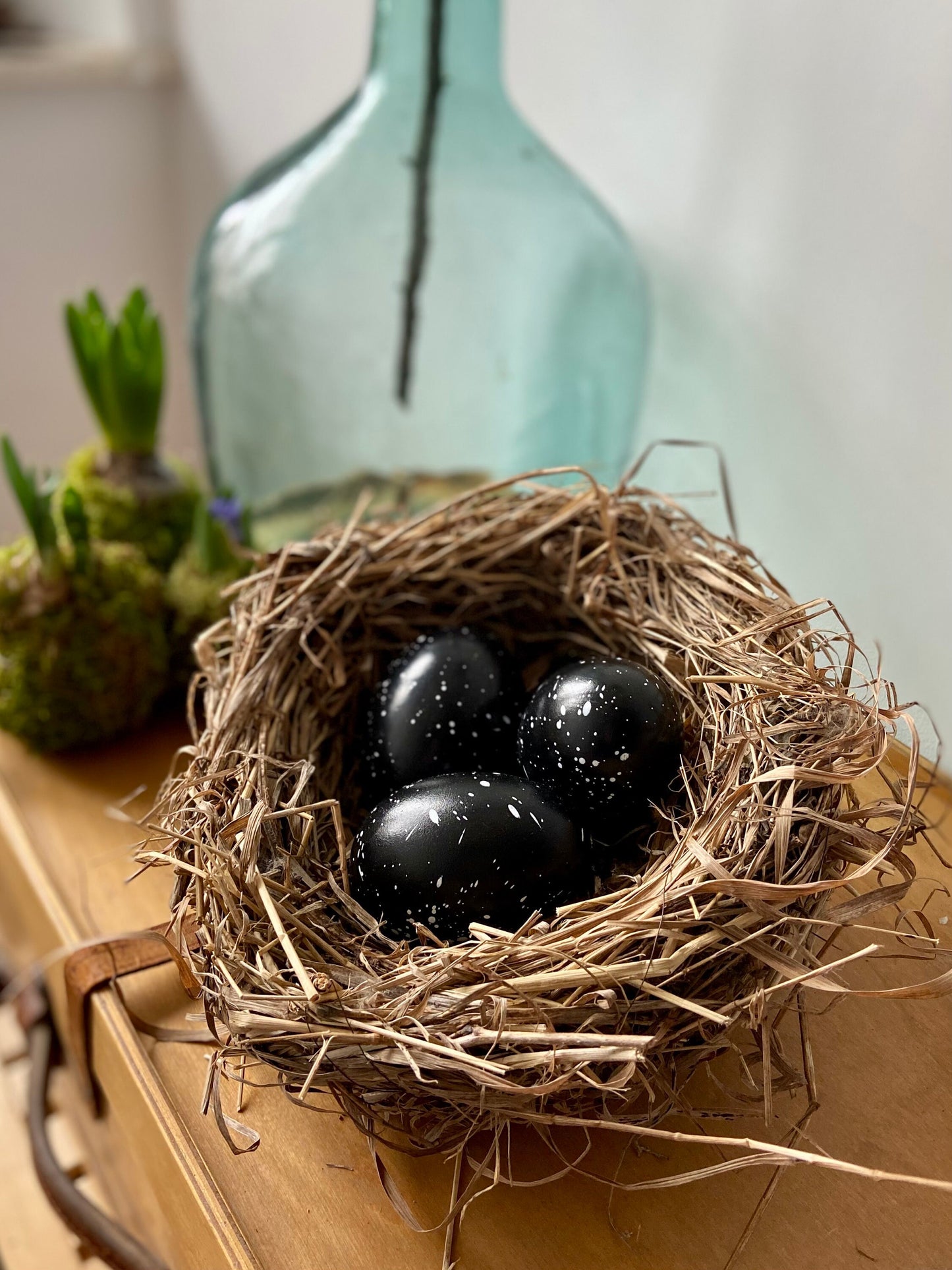 Gänseei schwarz mit weißen Punkten | Ostern | Deko | Osterei | Frühing | Osterdeko