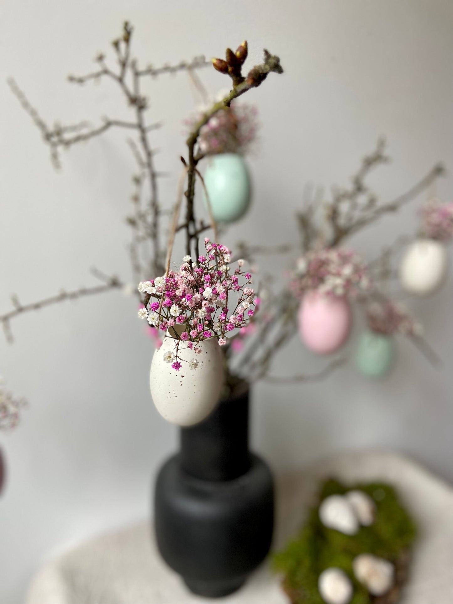 Gänseei | Pastell | Anhänger |Osterstrauch | Osterstrauß | Ostern | Deko | Osterei | Frühing | Osterdeko | hängende Vasen