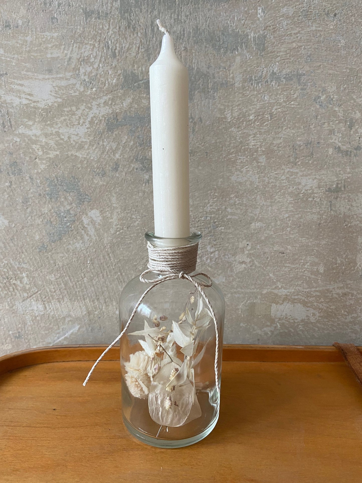 Kerze | Trockenblumen | Glasflasche | Schleifenband