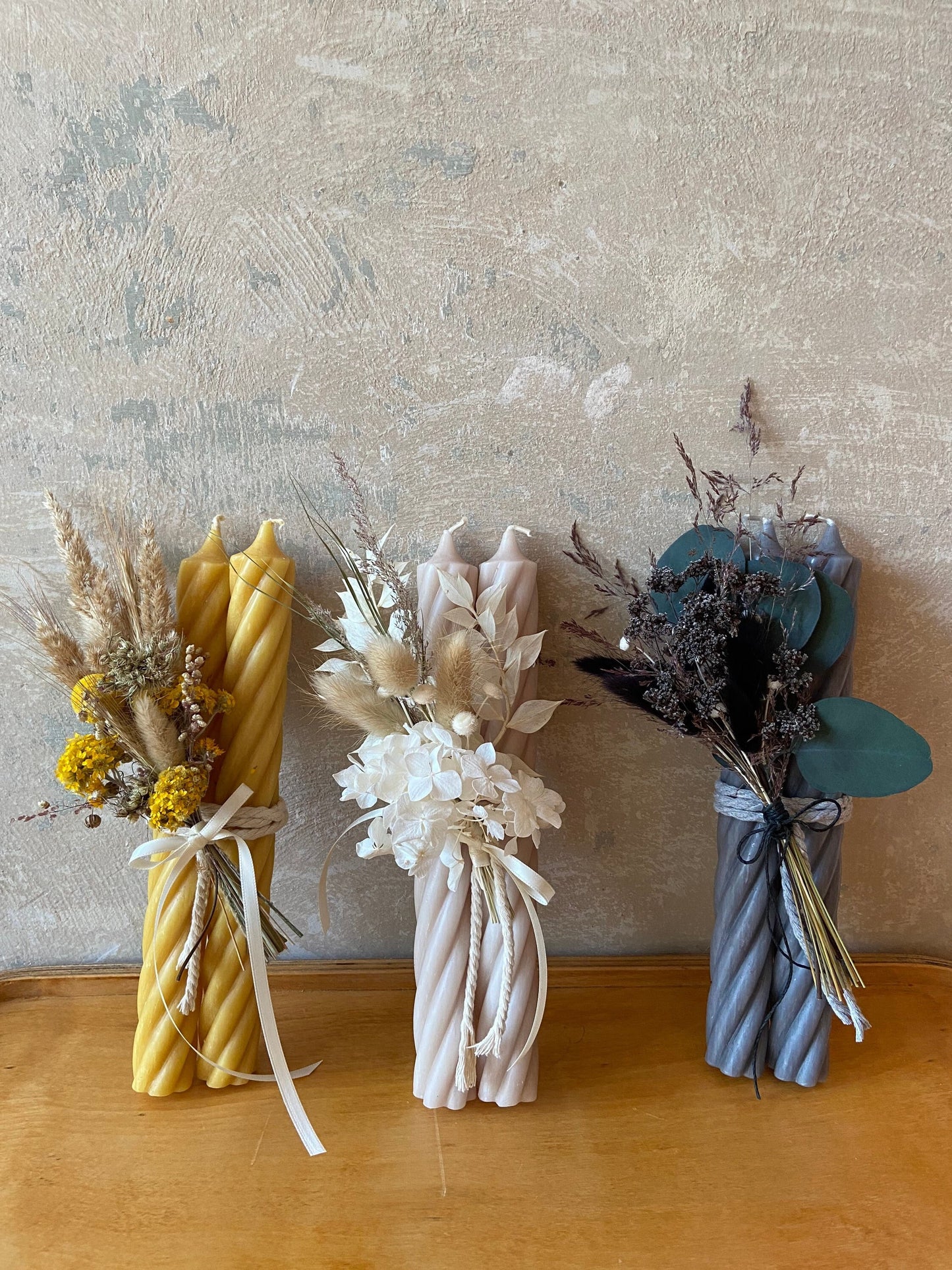 Kerze | Trockenblumen Sträußchen
