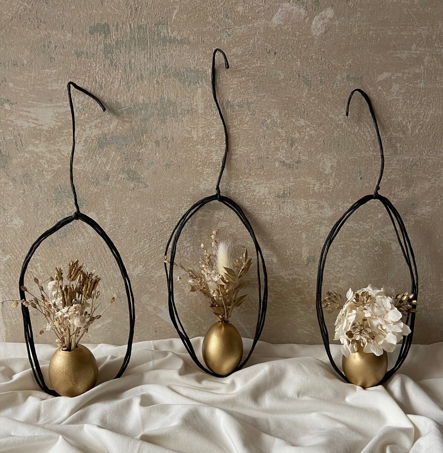 3er Set | Ei | Anhänger | getrocknete Blüten | Ostern | Osterstrauch | Osterdeko | Gold | Trockenblumen | schlichte Deko