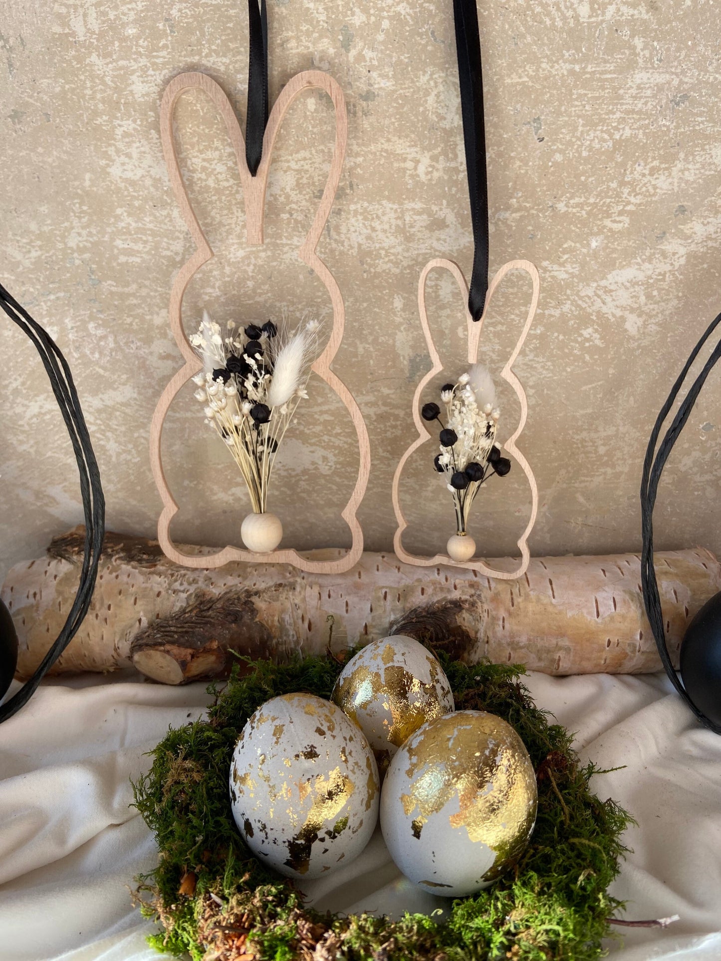 Hase | Osterhase | Holzhase | getrocknete Blüten | Ostern | Ostertisch | Osterdeko |Trockenblumen | Deko | Einladung | Tischdeko | Aufhänger