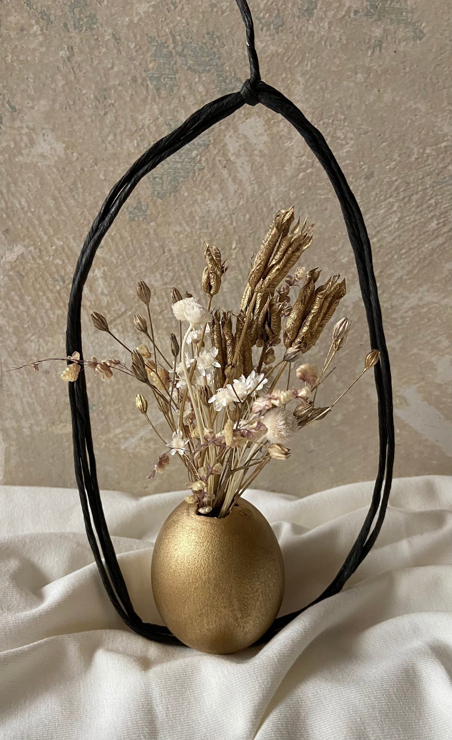 3er Set | Ei | Anhänger | getrocknete Blüten | Ostern | Osterstrauch | Osterdeko | Gold | Trockenblumen | schlichte Deko