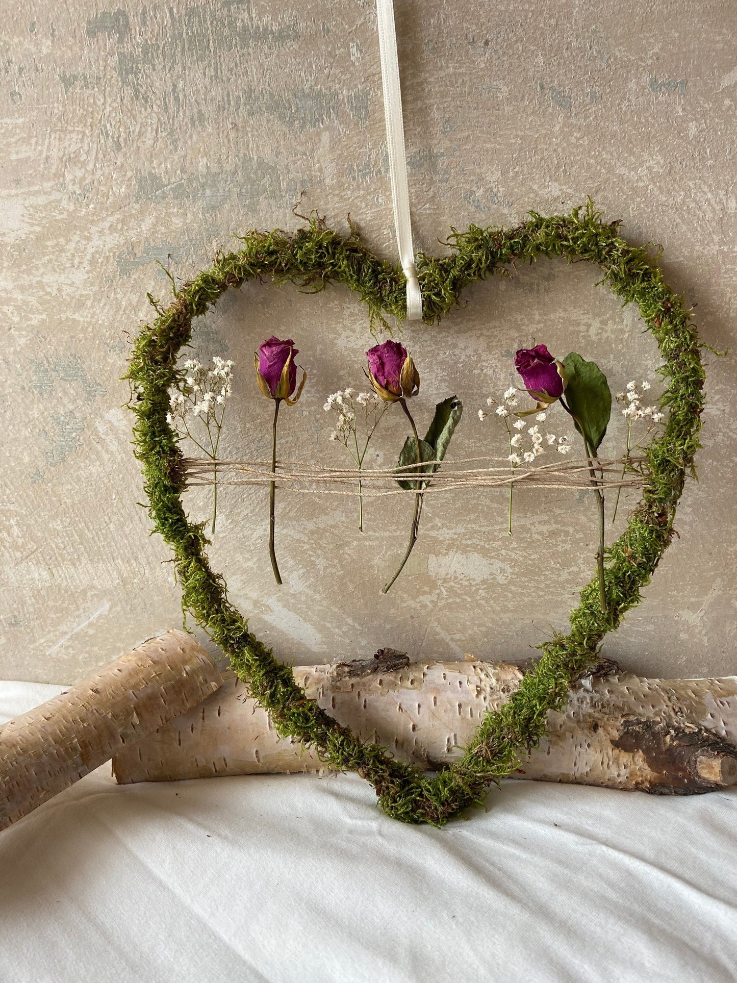 Herz | Trockenblumen | Moos | Rosen | getrocknete Blüten | Liebe | kleine Geschenke | Muttertag | Love