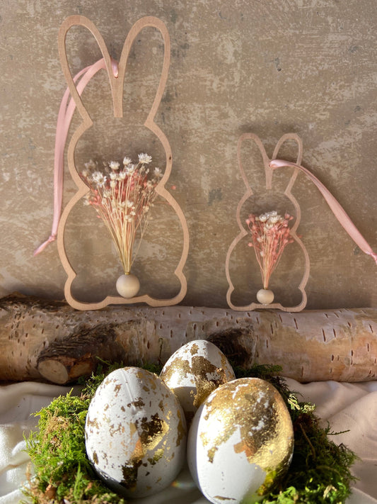 Hase | Osterhase | Holzhase | getrocknete Blüten | Ostern | Ostertisch | Osterdeko |Trockenblumen | Deko | Einladung | Tischdeko | Anhänger