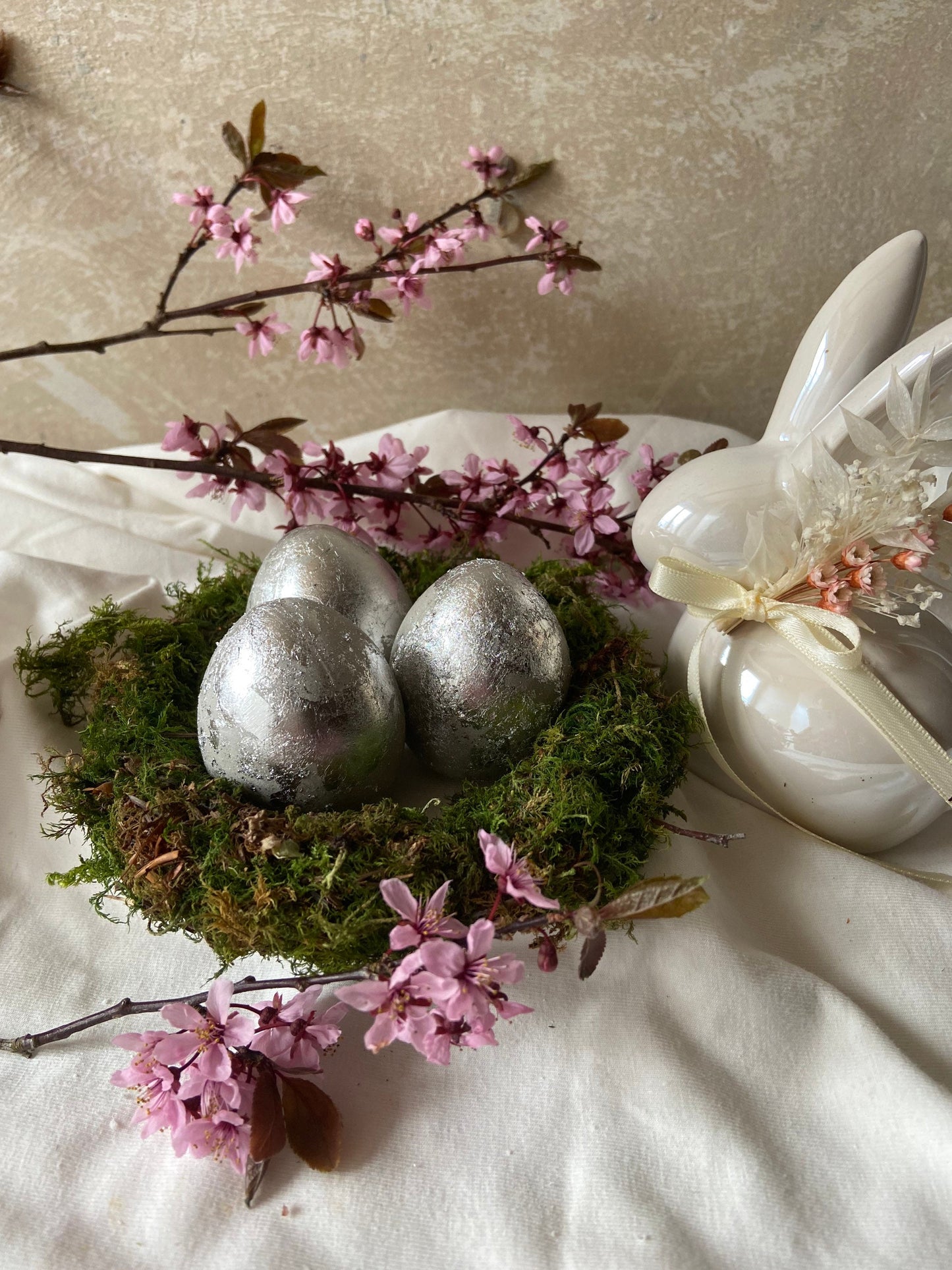 Betonei mit Silber | Osterei | Silberei | Ostern | Ostertisch | Osterdeko | Deko | Einladung | Tischdeko