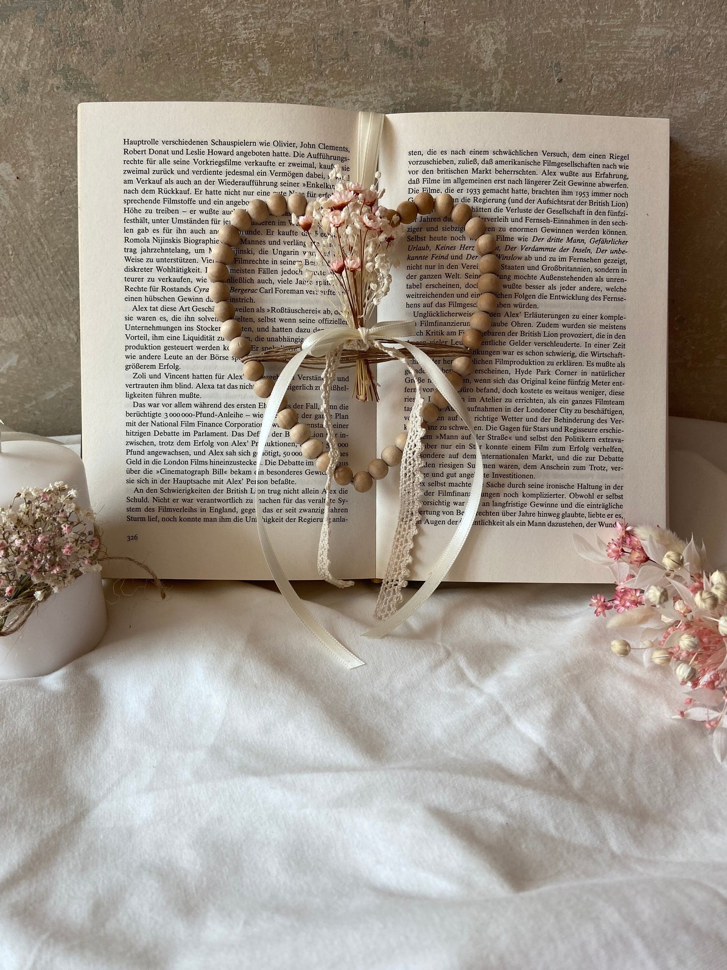 Herz | Holzperlen | Trockenblumen Strauß | Schleifenband | rosa | weiß | kleines Herz | getrocknete Blüten Gräser | Muttertag | Geschenk