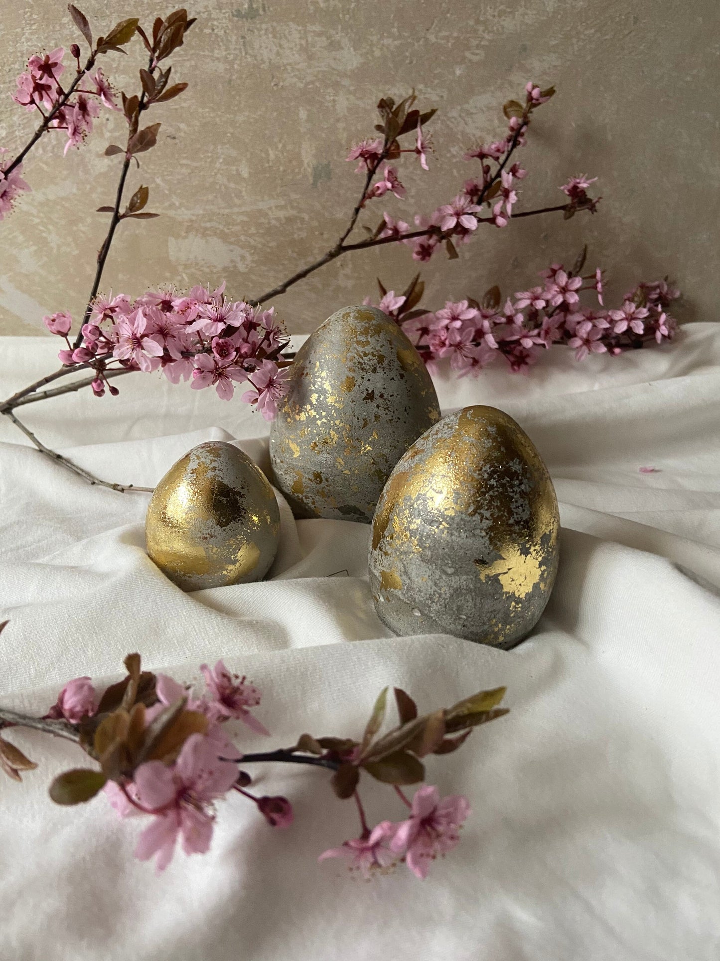 Betonei mit Gold | 3er Set | Osterei | Goldei | Ostern | Ostertisch | Osterdeko | Deko | Einladung | Tischdeko | Osternest | Mooskranz