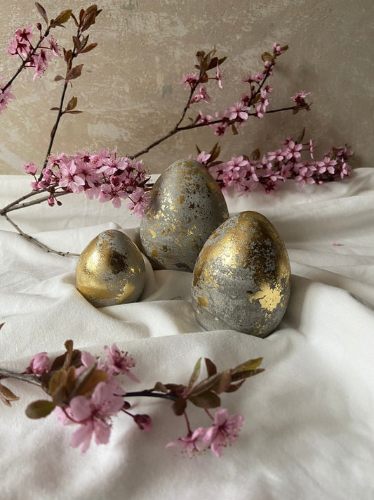 Betonei mit Gold | 3er Set | Osterei | Goldei | Ostern | Ostertisch | Osterdeko | Deko | Einladung | Tischdeko | Osternest | Mooskranz