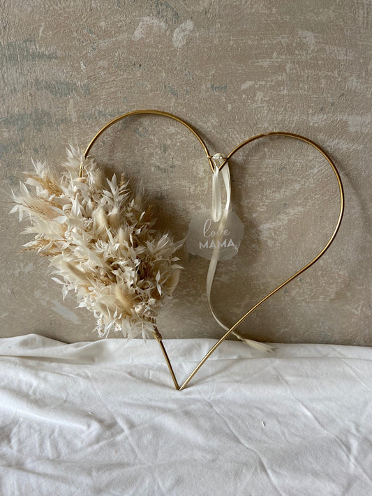 Herz | Trockenblumen | Schleifenband | Muttertag | Hochzeit | Liebe | kleine Geschenke | Gold | Blüten und Gräser | Mama love | Perlmutt