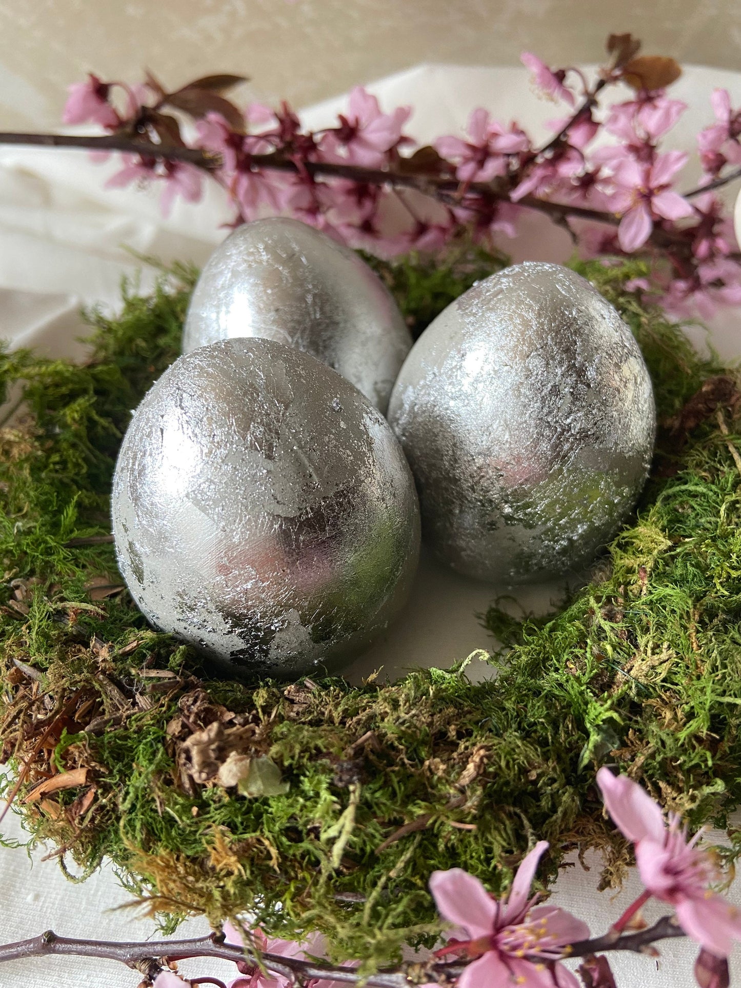 Betonei mit Silber | Osterei | Silberei | Ostern | Ostertisch | Osterdeko | Deko | Einladung | Tischdeko