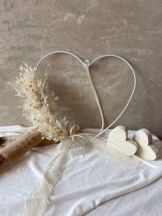 Herz | Trockenblumen | Satinband | weiß | Muttertag | Love MAMA | Liebe | Vintage Look | Shabby Style | Boho Style | Scandi Look | Hochzeit