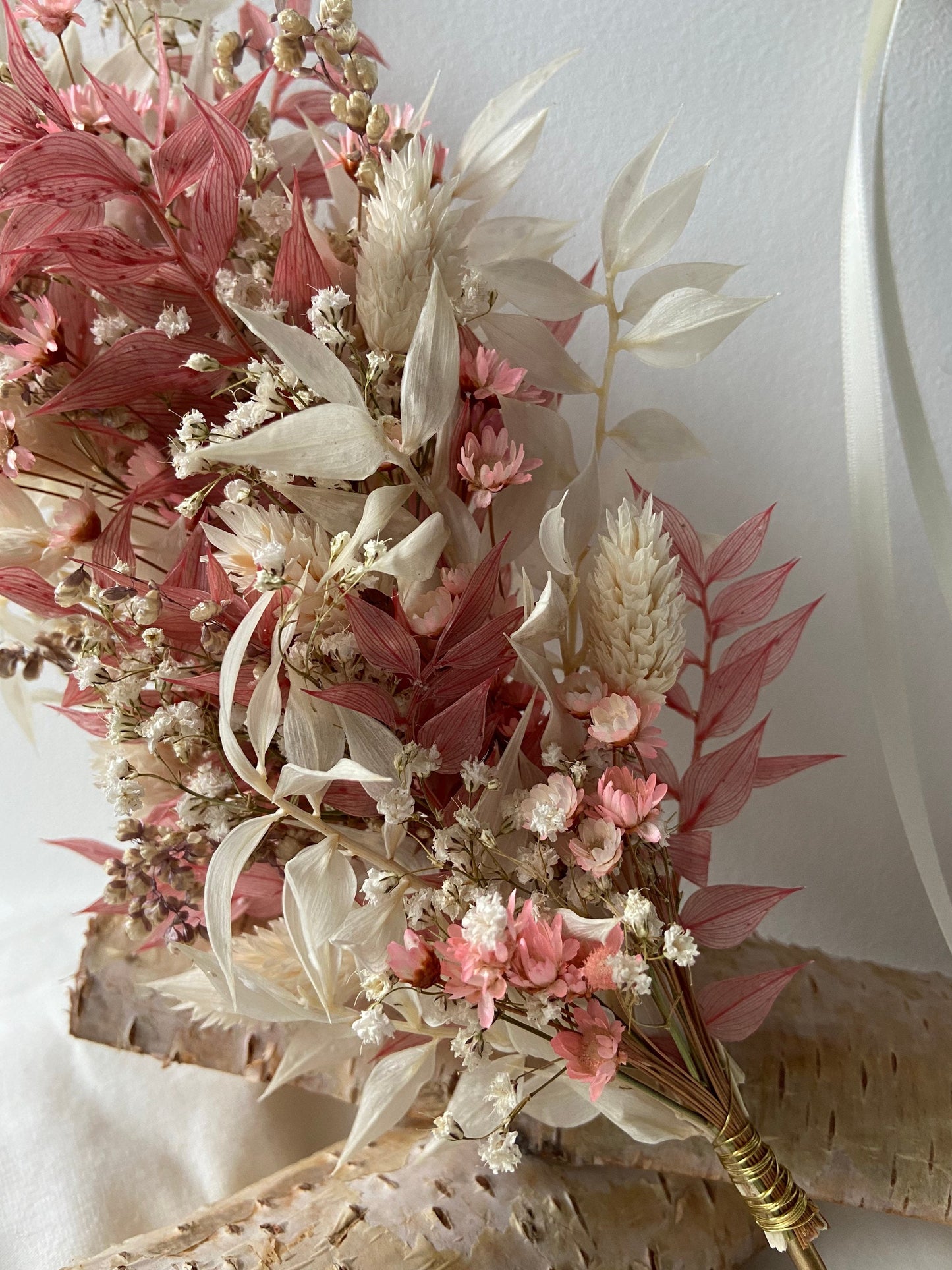 Herz | Trockenblumen | weiß | rosé | Hochzeit | Muttertag | Liebe | Türschmuck | von Herzen | Geschenk | Jungesellinenabschied