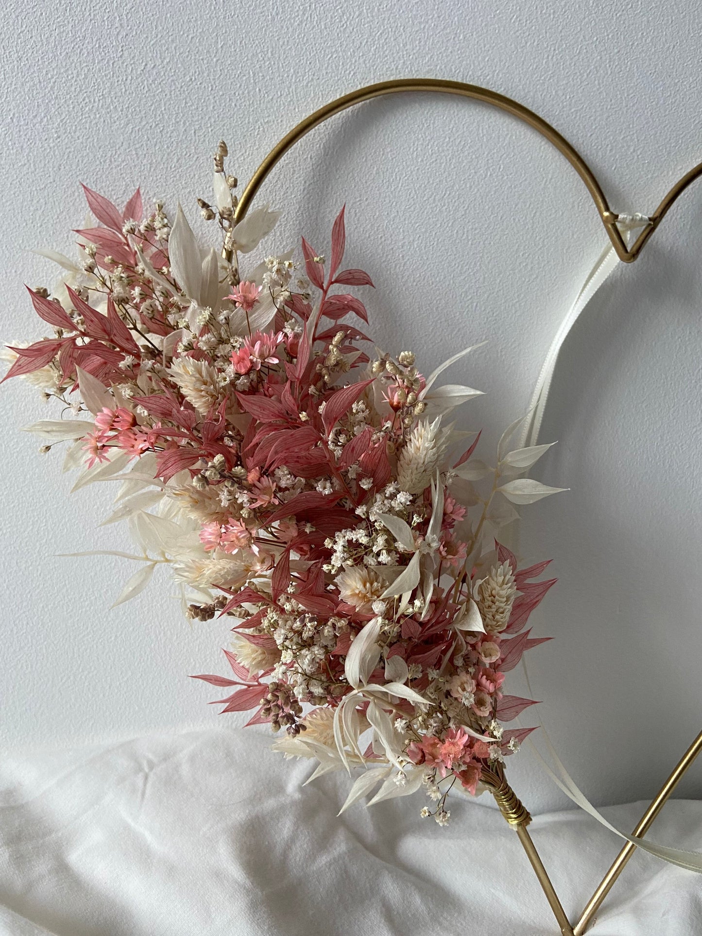 Herz | Trockenblumen | weiß | rosé | Hochzeit | Muttertag | Liebe | Türschmuck | von Herzen | Geschenk | Jungesellinenabschied
