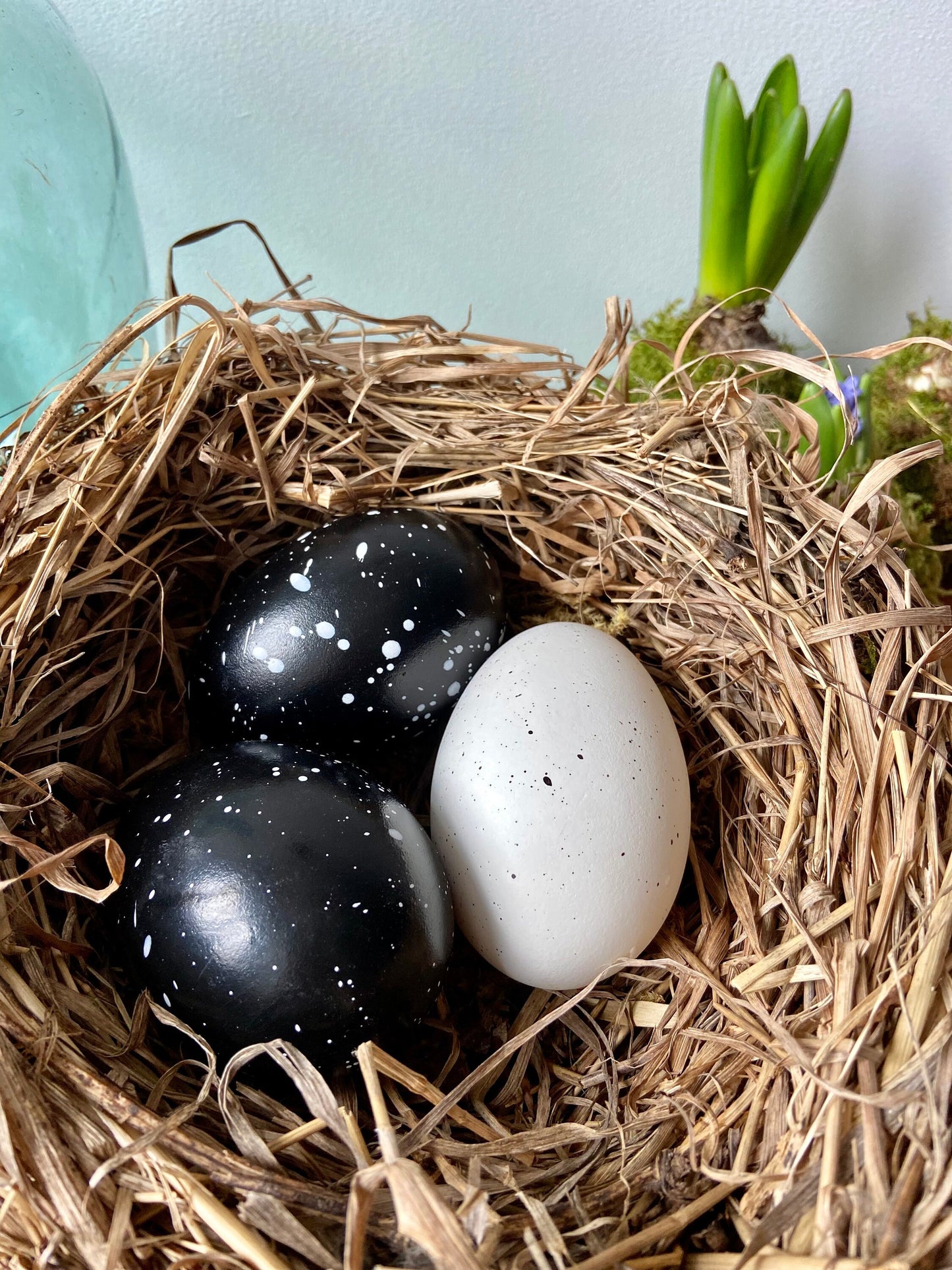 Gänseei schwarz mit weißen Punkten | Ostern | Deko | Osterei | Frühing | Osterdeko