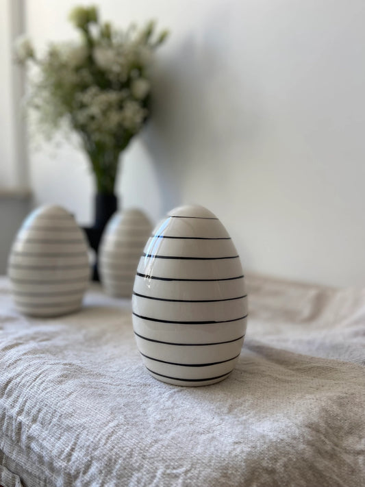 Osterei Schwarz weiß gestreift| Ei | Keramikei | Ostern | Ostertisch | Osterdeko | Deko | Tischdeko