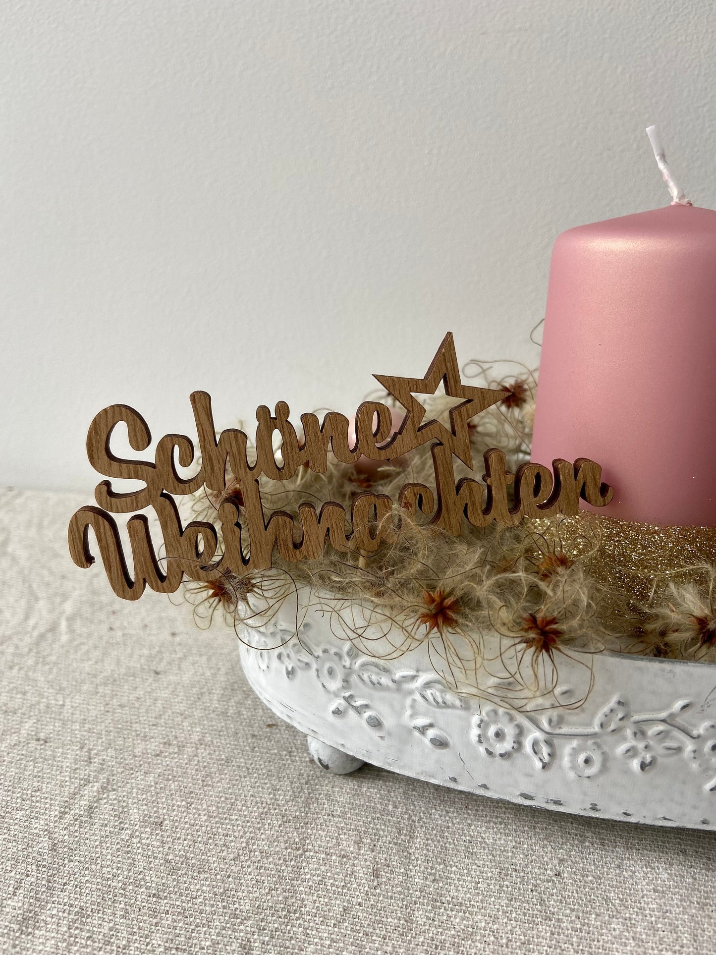 Metall Tablett mit Füßen | Deko Schale | ShabbyLook | ovale Schale | Ornamente | Weihnachten | Advent | Winter | Deko | Tablett | weiß