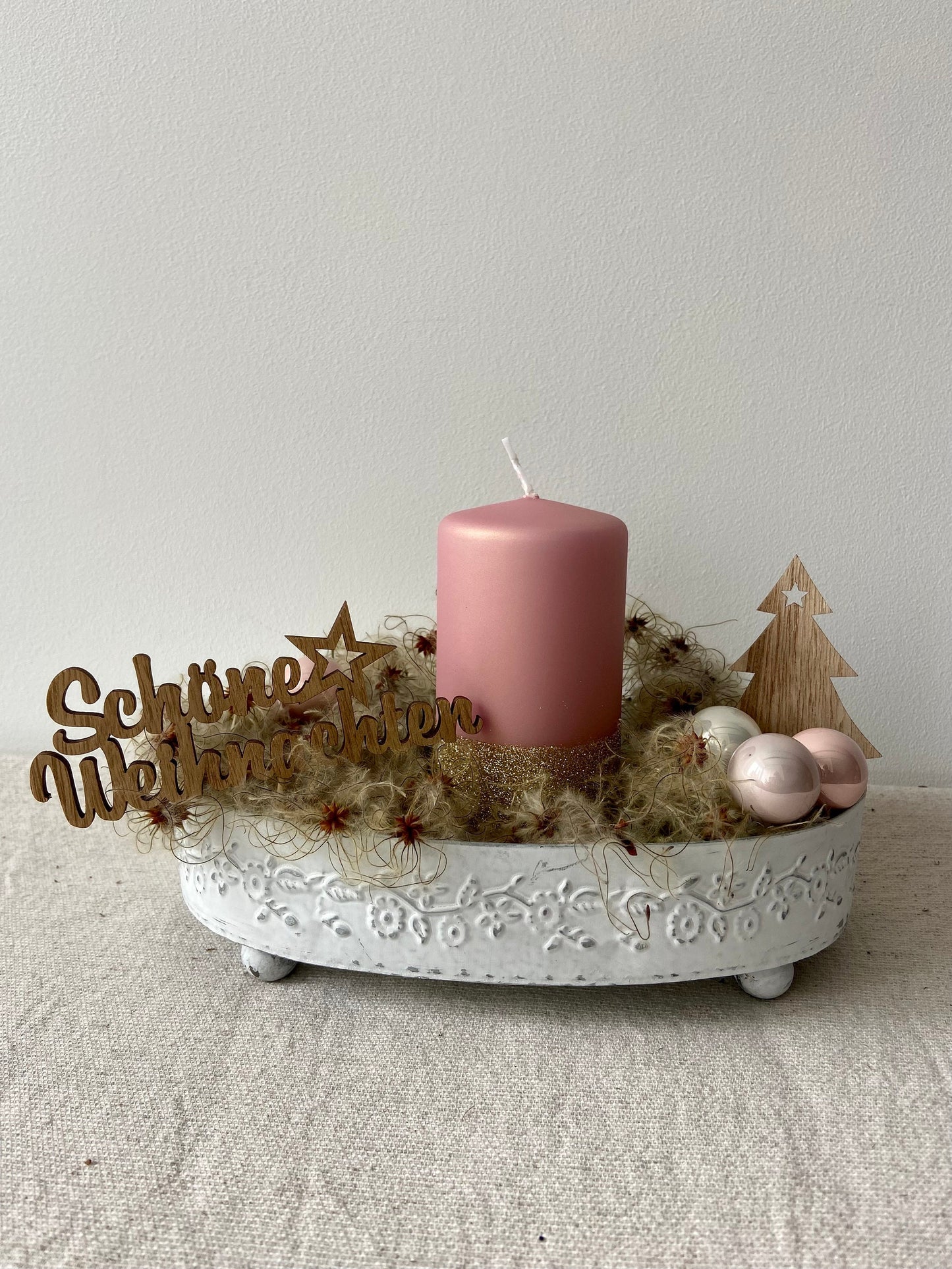 Metall Tablett mit Füßen | Deko Schale | ShabbyLook | ovale Schale | Ornamente | Weihnachten | Advent | Winter | Deko | Tablett | weiß