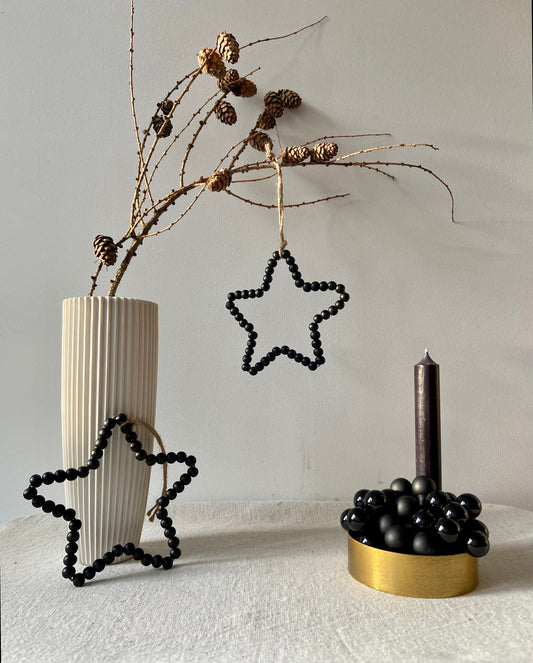 Stern | Holzperlen | Anhänger | Weihnachten | Baumschmuck | Geschenkschmuck | schwarz | Christbaum | Winterdeko | Advent | Skandinsvisch