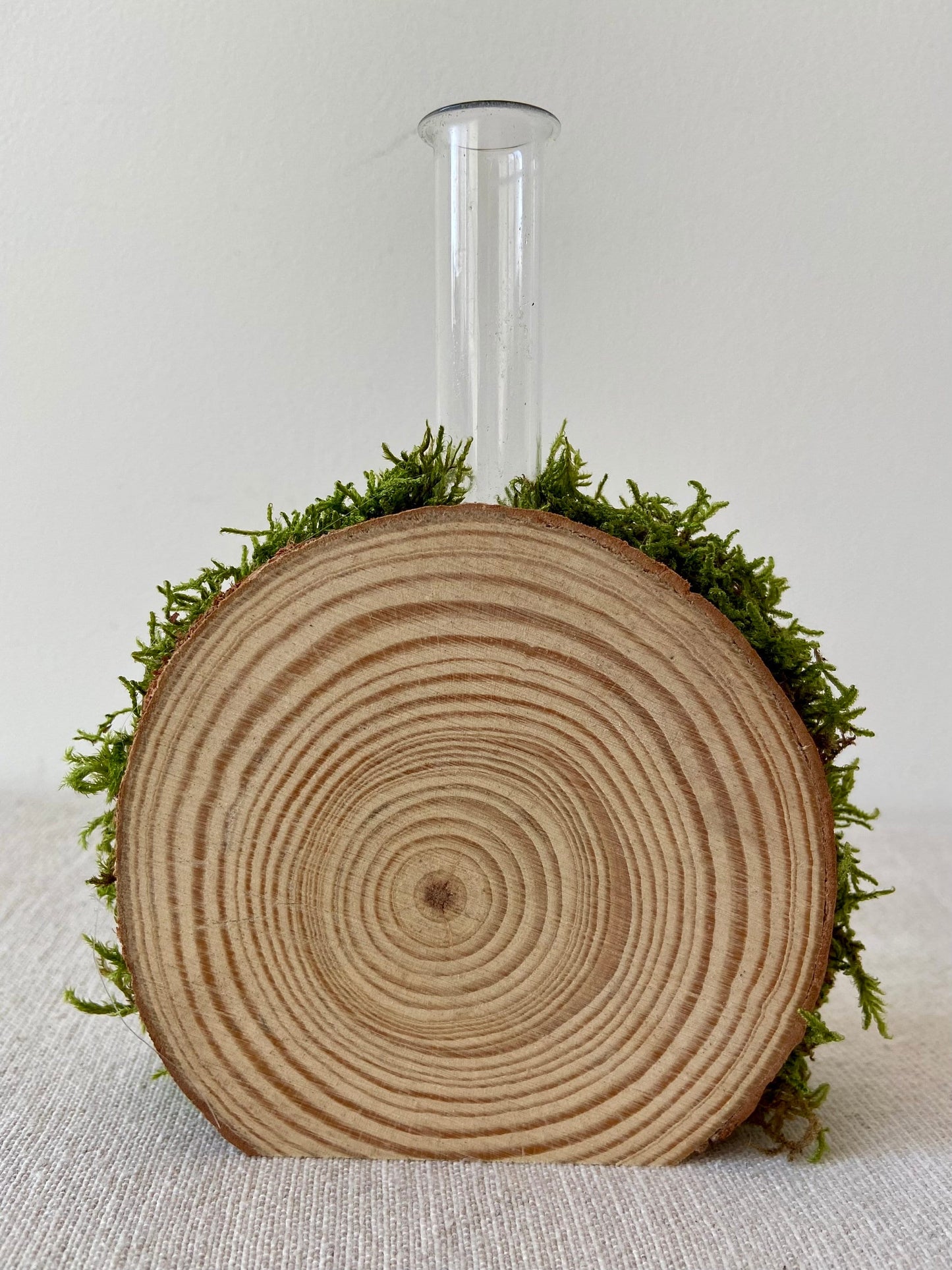 Blumenvase mit Holzscheiben | Vase | Holzscheibe | Frühling | Frühlingsdeko | Osterdeko | Ostern | Hase | Reagenzglas | Hochzeit | Tischdeko