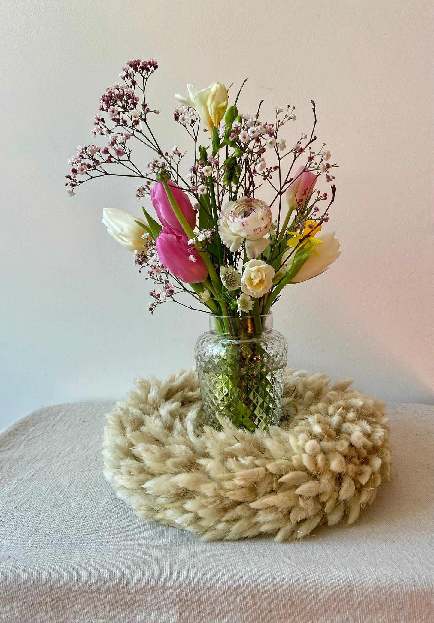 Kranz aus Samtgras | creme | Trockenblumen | HomeDeco | Blumenkranz | Laguruskranz | Deko | Boho-Style | Skandinavisch | Hasenschwänzchen