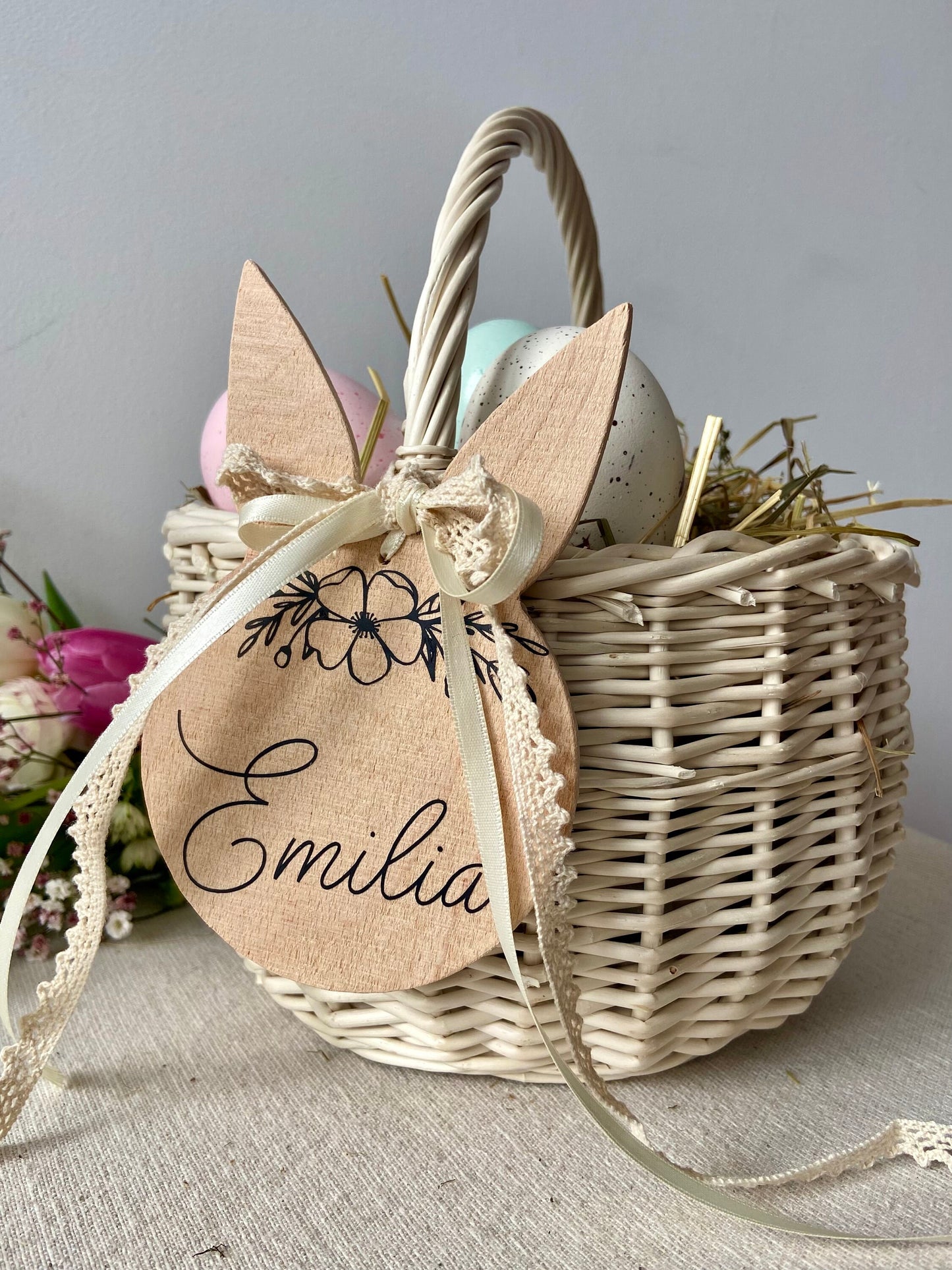 Osterkorb weiß | Weidenkörbchen | | Hasenkopfanhänger | Dekokorb | Weidenkorb | Suchkörbchen | Blütenkorb Hochzeiten | Blumenmädchen |Ostern