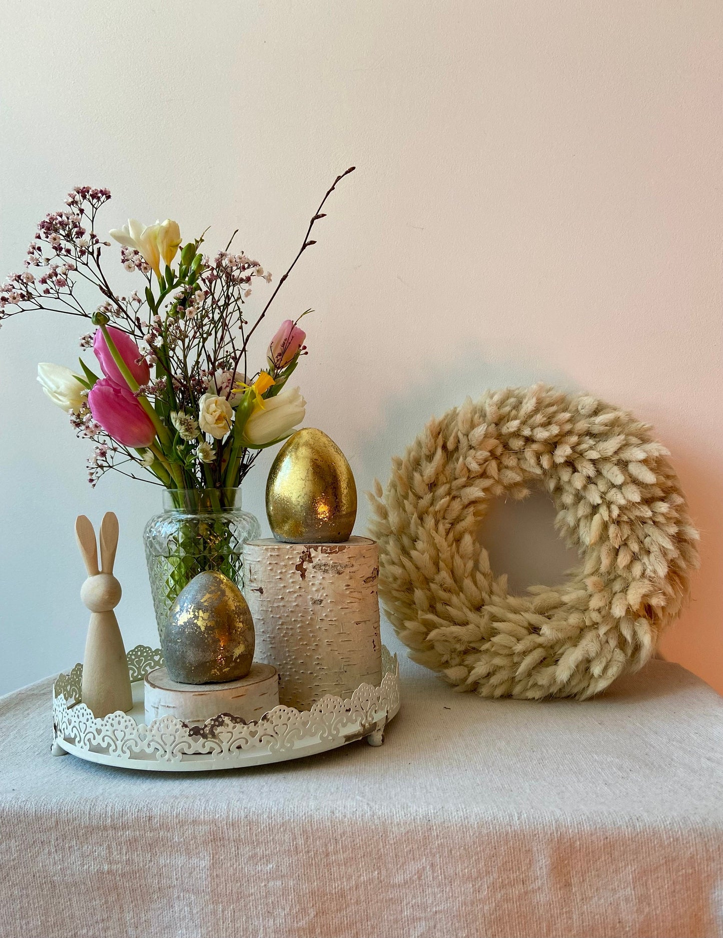 Kranz aus Samtgras | creme | Trockenblumen | HomeDeco | Blumenkranz | Laguruskranz | Deko | Boho-Style | Skandinavisch | Hasenschwänzchen